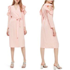 Topshop Ruffle Cold Shoulder Pink  Wrap Dress 2